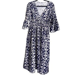 NWOT Women’s Casual Navy V-Neck Floral Bohemian 3/4 Sleeve Midi Boho Dress